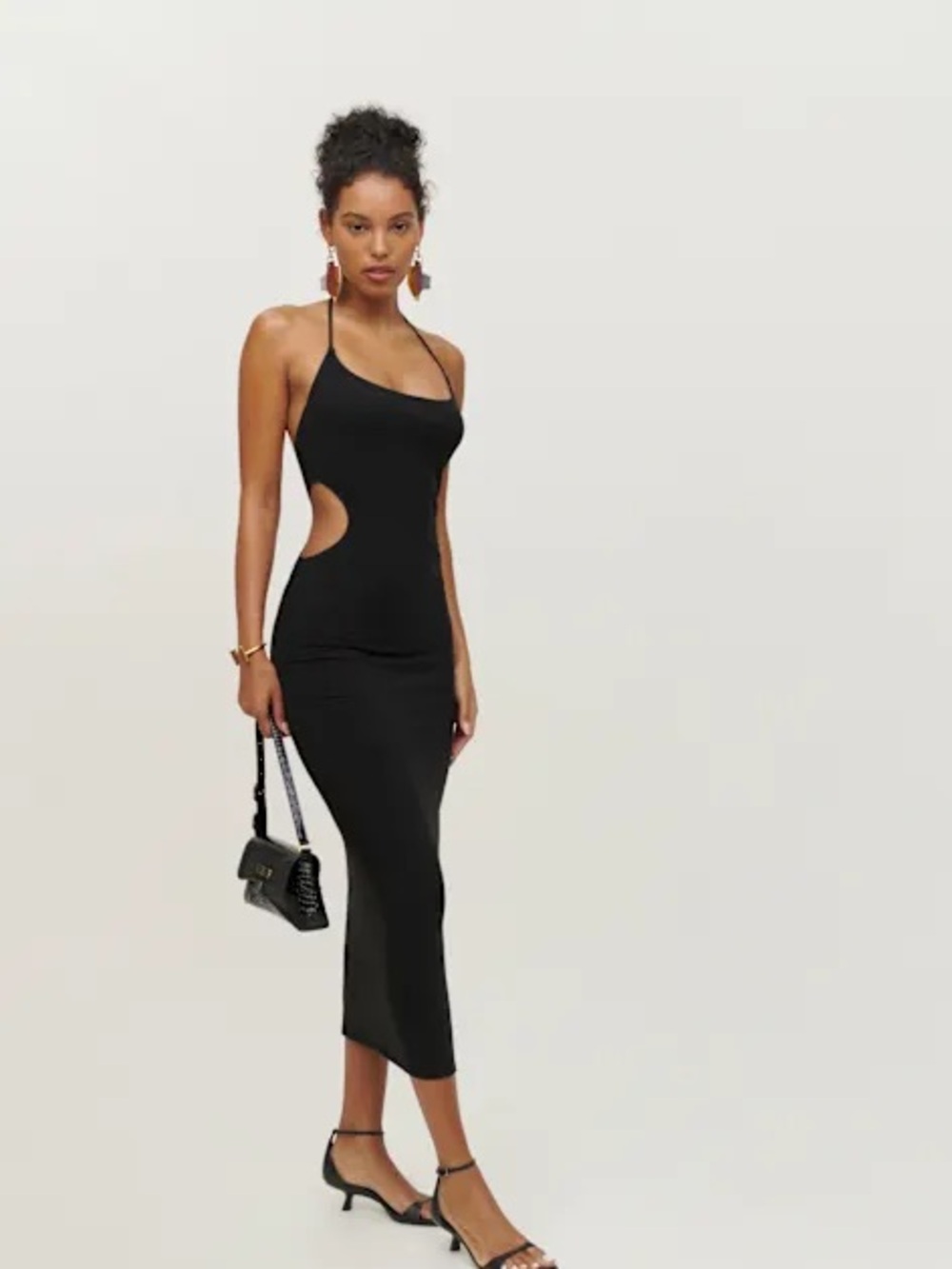 Reformation Tati Knit Midi Dress Black Size Medium - Picture 2 of 6